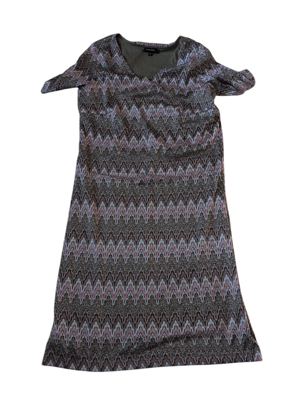 MORE & MORE Women's Pink Beige Chevron Knit Shift Dress V-Neck Size 36 US 4/6 - Picture 3 of 9